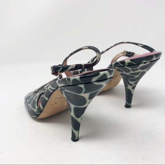 KATE SPADE | Giraffe Print Sling Back Heels Black White Turquoise Women’s Size 8 - Picture 5 of 10